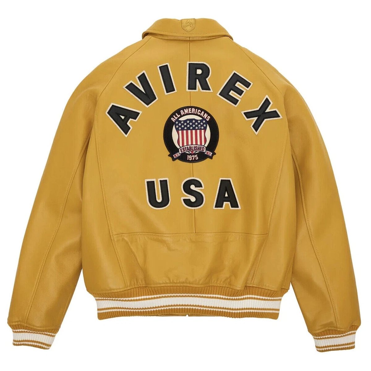 Men’s Timberland x Avirex Yellow Bomber Jacket  American Flight Aviator Leather Jacket Varsity Streetwear Jacket (5)