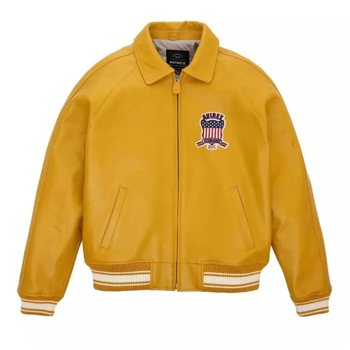 Men’s Timberland x Avirex Yellow Bomber Jacket  American Flight Aviator Leather Jacket Varsity Streetwear Jacket (3)