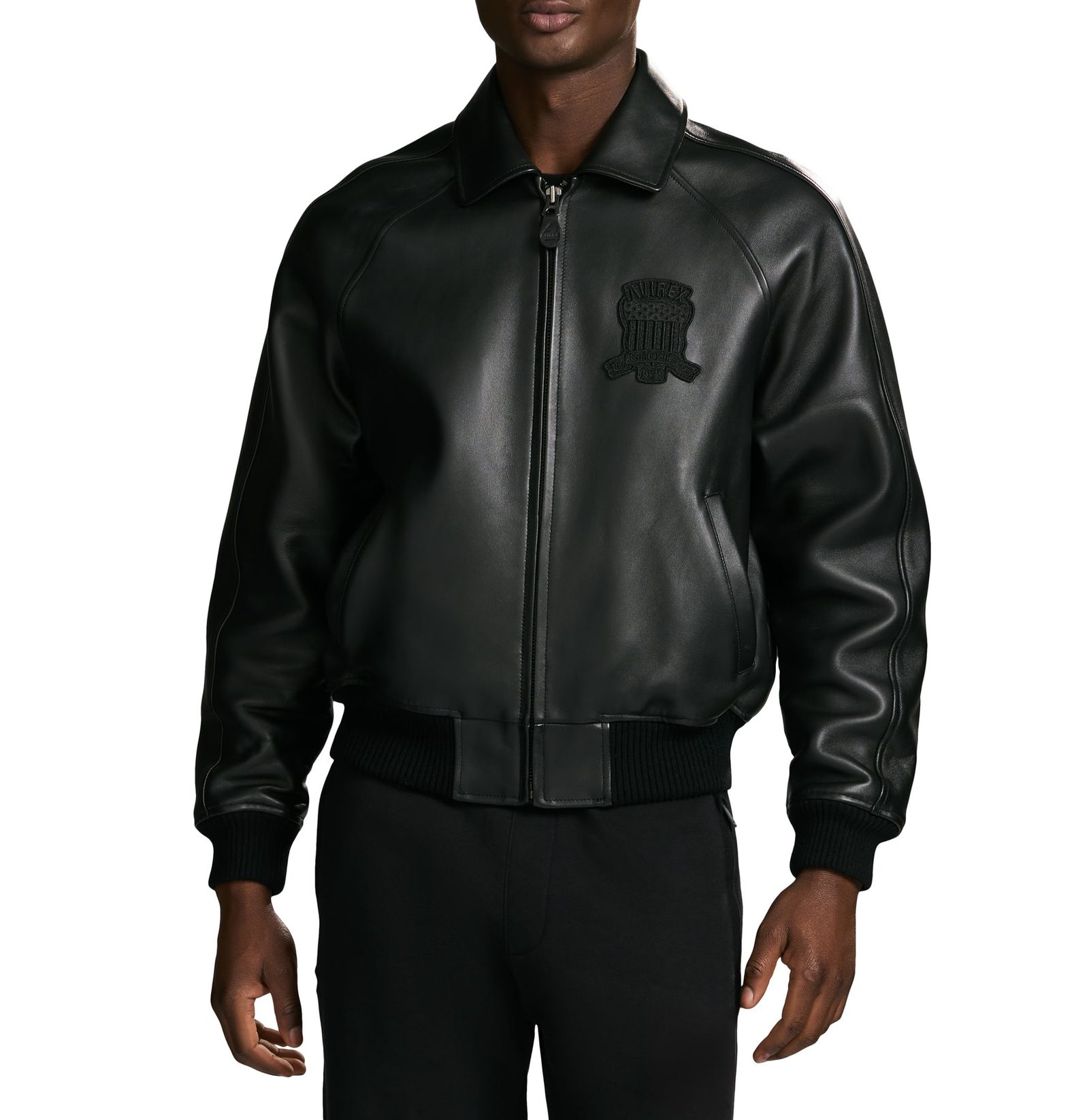 Men's Leather icon TRIPLE BLACK Bomber Jacket (5)