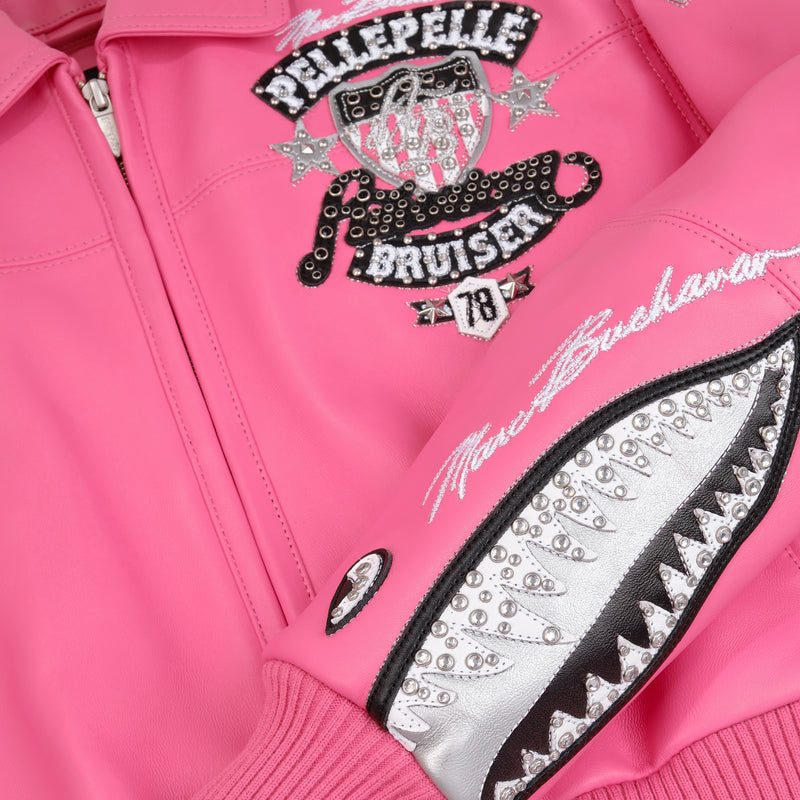 Pelle Pelle Women's  American Bruiser Pink Crop Leather Jacket (2)