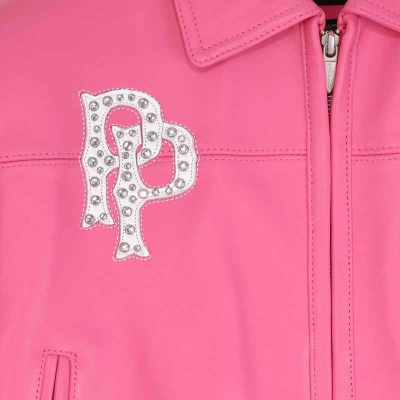 Pelle Pelle Women's  American Bruiser Pink Crop Leather Jacket (3)